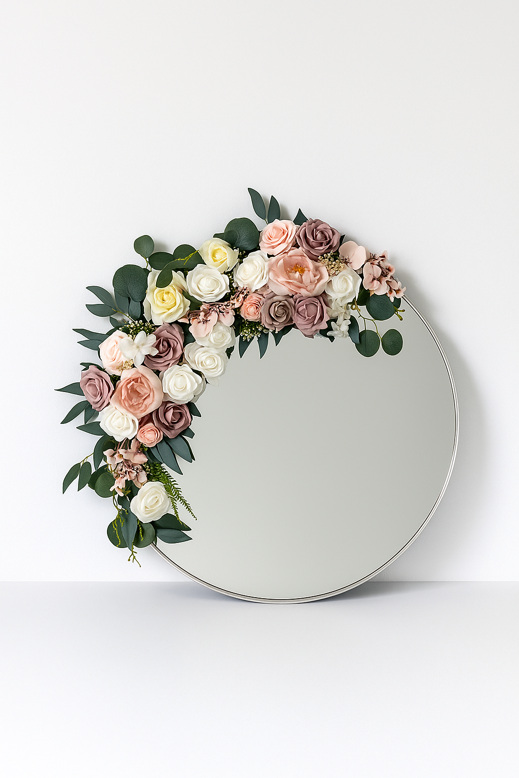Runder Wandspiegel mit Blumen (60 cm) | Handgefertigte Deko Spiegel nach Bestellung