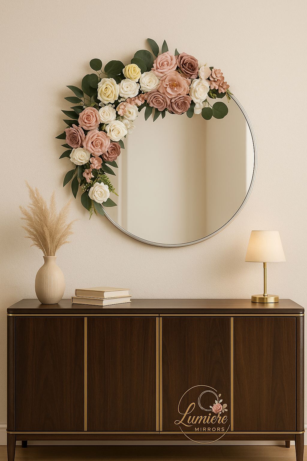 Runder Wandspiegel mit Blumen (60 cm) | Handgefertigte Deko Spiegel nach Bestellung